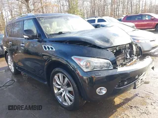 2012 Infiniti QX56 8-passenger with VIN JN8AZ2NC8C9316498, listed as a IAAI auction lot 41525457 with 201,326 mi miles. Bid and sale history available at carsss.com. Image 1.