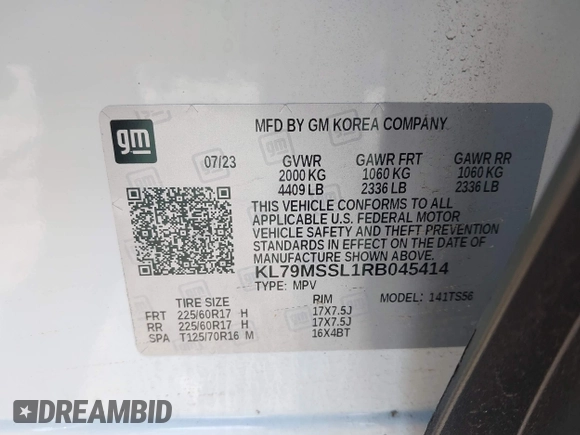 2024 Chevrolet TrailBlazer ACTIV with VIN KL79MSSL1RB045414, listed as a IAAI auction lot 41228708 with 10,811 mi miles and . Bid and sale history available at DreamBid. Image 9.