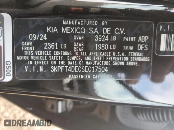 2025 Kia K4 LXS with VIN 3KPFT4DE0SE017504, listed as a Copart auction lot 85756534 with 3,202 mi miles and Salvage Title. Bid and sale history available at carsss.com. Image 13.