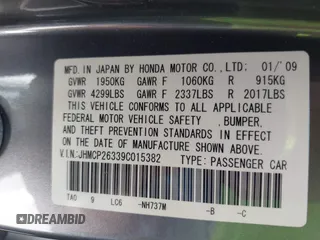 2009 Honda Accord LX с VIN JHMCP26339C015382, выставлен на аукционе IAAI как лот 42136568 с пробегом 166 086 миль миль и . История ставок и продаж доступна на DreamBid. Изображение 9.