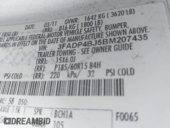 2011 Ford Fiesta SE с VIN 3FADP4BJ5BM207435, выставлен на аукционе IAAI как лот 42216633 с пробегом 147 812 миль миль и . История ставок и продаж доступна на DreamBid. Изображение 9.