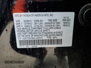 2019 Acura MDX with VIN 5J8YD3H39KL003375, listed as a Copart auction lot 50595035 with 69,528 mi miles and Salvage Title. Bid and sale history available at carsss.com. Image 14.