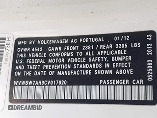 2012 Volkswagen Eos Komfort with VIN WVWBW7AH9CV017620, listed as a IAAI auction lot 40945479 with 96,444 mi miles and . Bid and sale history available at DreamBid. Image 9.
