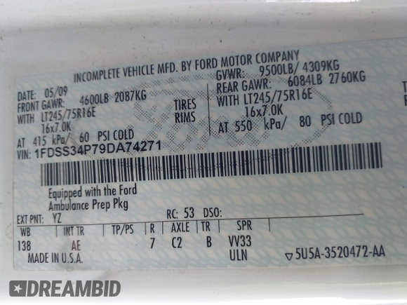 2009 Ford E-Series Commercial z VIN 1FDSS34P79DA74271, wystawiony jako IAAI lot #41417750 z przebiegiem 207 542 mil mil oraz . Historia ofert i sprzedaży dostępna na DreamBid. Obrazek 9.