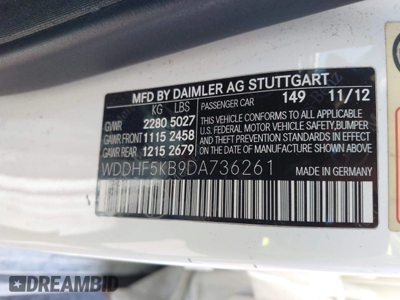 2013 Mercedes-Benz E 350 Luxury with VIN WDDHF5KB9DA736261, listed as a IAAI auction lot 42046251 with 206,787 mi miles and . Bid and sale history available at DreamBid. Image 9.