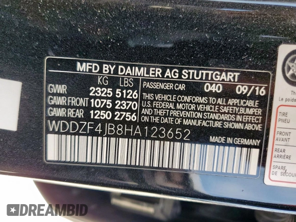 2017 Mercedes-Benz E 300 Luxury with VIN WDDZF4JB8HA123652, listed as a Copart auction lot 57050205 with 105,048 mi miles and Salvage title. Bid and sale history available at DreamBid. Image 12.