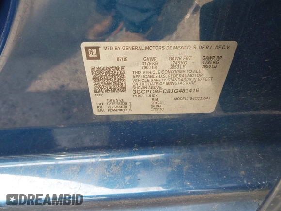 2018 Chevrolet Silverado 1500 LT with VIN 3GCPCREC8JG481416, listed as a IAAI auction lot 42126746 with 116,156 mi miles and . Bid and sale history available at DreamBid. Image 9.