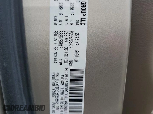 2014 Chrysler Town & Country Touring-L with VIN 2C4RC1CG1ER258845, listed as a Copart auction lot 52447705 with 217,755 mi miles and Salvage Title. Bid and sale history available at carsss.com. Image 13.