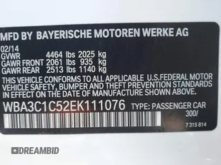 2014 BMW 3 Series 328i with VIN WBA3C1C52EK111076, listed as a IAAI auction lot 41817471 with 98,759 mi miles. Bid and sale history available at carsss.com. Image 9.