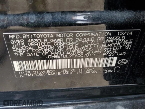 2015 Lexus GS 350 with VIN JTHBE1BL2FA007010, listed as a Copart auction lot 73589454 with 106,317 mi miles and Salvage Title. Bid and sale history available at carsss.com. Image 13.