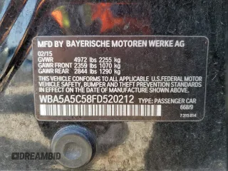 2015 BMW 5 Series 528i with VIN WBA5A5C58FD520212, listed as a Copart auction lot 55643525 with 156,948 mi miles and Salvage title. Bid and sale history available at DreamBid. Image 12.