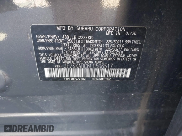 2020 Subaru Forester z VIN JF2SKADC6LH506517, wystawiony jako IAAI lot #41068231 z przebiegiem 55 084 mil mil oraz . Historia ofert i sprzedaży dostępna na DreamBid. Obrazek 9.