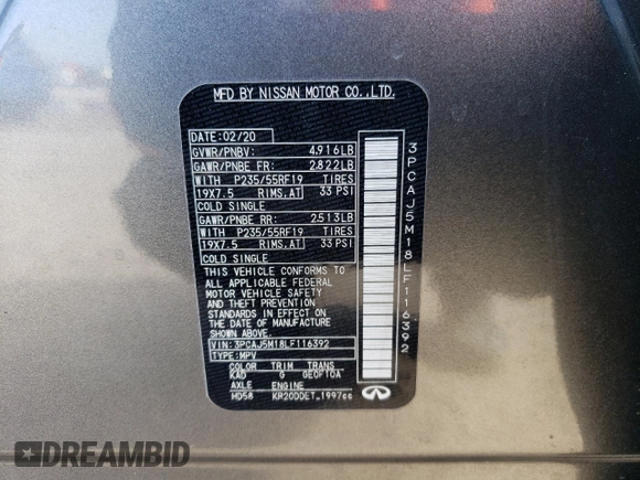 2020 Infiniti QX50 Luxe с VIN 3PCAJ5M18LF116392, выставлен на аукционе Copart как лот 49584313 с пробегом 42 781 миль миль и . История ставок и продаж доступна на DreamBid. Изображение 13.