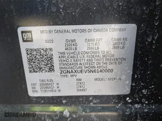 2022 Chevrolet Equinox LT with VIN 2GNAXUEV5N6140000, listed as a IAAI auction lot 41629013 with 57,626 mi miles. Bid and sale history available at carsss.com. Image 9.