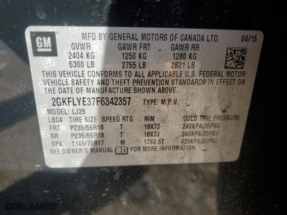 2015 GMC Terrain SLT with VIN 2GKFLYE37F6342357, listed as a Copart auction lot 44387155 with 78,186 mi miles and Salvage Title. Bid and sale history available at carsss.com. Image 16.
