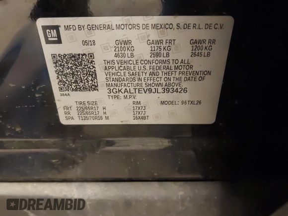 2018 GMC Terrain SLE with VIN 3GKALTEV9JL393426, listed as a IAAI auction lot 41510722 with 173,808 mi miles. Bid and sale history available at carsss.com. Image 9.
