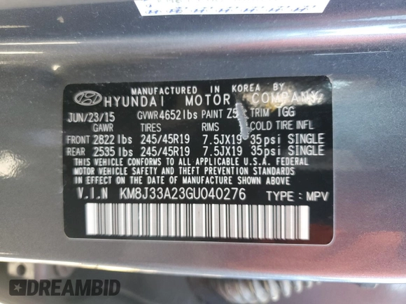 2016 Hyundai Tucson Sport with VIN KM8J33A23GU040276, listed as a Copart auction lot 49868205 with 114,499 mi miles and Clean Title. Bid and sale history available at carsss.com. Image 13.