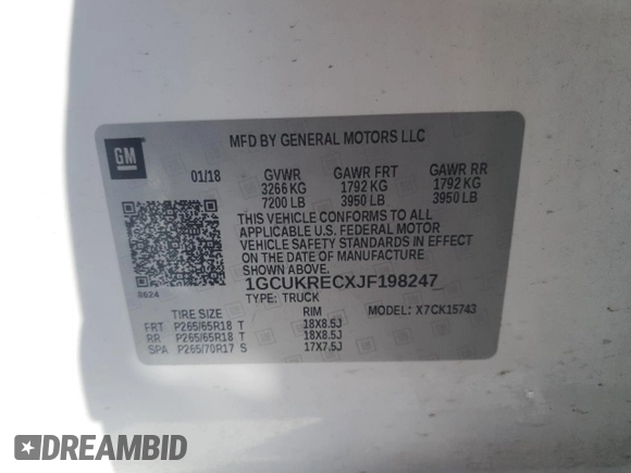2018 Chevrolet Silverado 1500 LT with VIN 1GCUKRECXJF198247, listed as a Copart auction lot 49496595 with 81,408 mi miles and Salvage Title. Bid and sale history available at DreamBid. Image 13.