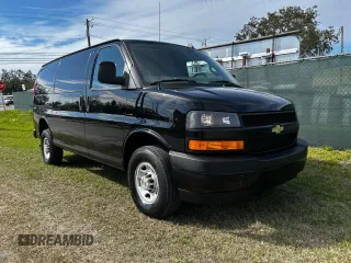 2023 Chevrolet Express Cargo Van with VIN 1GCWGAFP5P1162145, listed as a Copart auction lot 47456195 with 20,447 mi miles and Salvage Title. Bid and sale history available at carsss.com. Image 1.