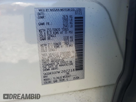 2022 Nissan Pathfinder SL with VIN 5N1DR3CD7NC207218, listed as a Copart auction lot 49772995 with 79,421 mi miles and Salvage title. Bid and sale history available at DreamBid. Image 15.