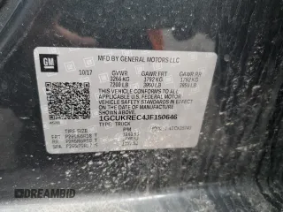 2018 Chevrolet Silverado 1500 LT with VIN 1GCUKREC4JF150646, listed as a Copart auction lot 52700405 with Not Provided miles and Salvage Title. Bid and sale history available at DreamBid. Image 12.