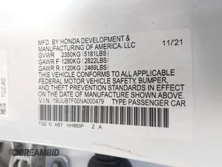 2022 Acura TLX Type S with VIN 19UUB7F00NA000479, listed as a IAAI auction lot 41564826 with 94,162 mi miles and . Bid and sale history available at DreamBid. Image 9.