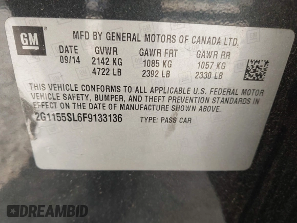 2015 Chevrolet Impala LTZ with VIN 2G1155SL6F9133136, listed as a IAAI auction lot 42024420 with 149,688 mi miles and . Bid and sale history available at DreamBid. Image 9.