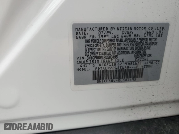 2024 Nissan Kicks S with VIN 3N1CP5BV4RL583495, listed as a Copart auction lot 42684925 with 4,681 mi miles and Salvage Title. Bid and sale history available at DreamBid. Image 14.