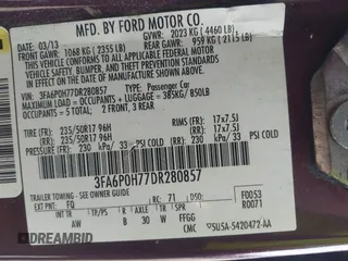 2013 Ford Fusion SE with VIN 3FA6P0H77DR280857, listed as a IAAI auction lot 42666692 with 266,672 mi miles and . Bid and sale history available at DreamBid. Image 9.
