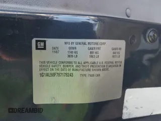 2008 Chevrolet Cobalt LT z VIN 1G1AL58F787178243, wystawiony jako IAAI lot #41259263 z przebiegiem 114 870 mil mil oraz . Historia ofert i sprzedaży dostępna na DreamBid. Obrazek 9.