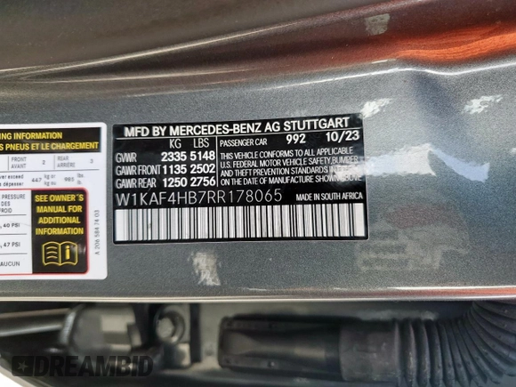 2024 Mercedes-Benz C 300 with VIN W1KAF4HB7RR178065, listed as a Copart auction lot 63899735 with 2,792 mi miles and Salvage title. Bid and sale history available at DreamBid. Image 12.