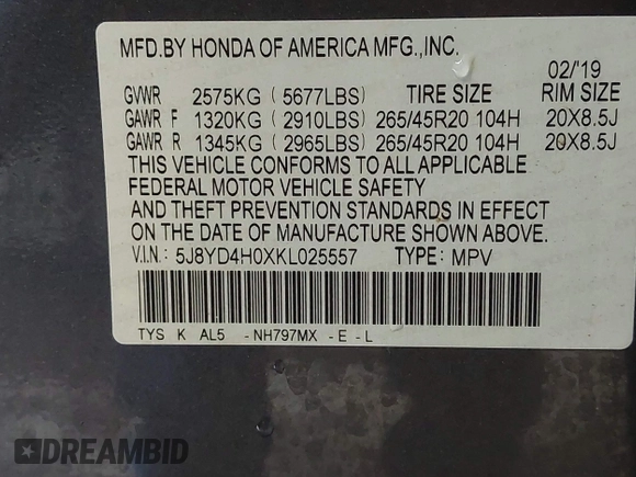 2019 Acura MDX Technology with VIN 5J8YD4H0XKL025557, listed as a IAAI auction lot 42365567 with 102,733 mi miles and . Bid and sale history available at DreamBid. Image 9.