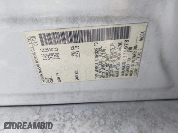 2018 Nissan Maxima SV z VIN 1N4AA6AP8JC375978, wystawiony jako IAAI lot #42115071 z przebiegiem 136 887 mil mil oraz . Historia ofert i sprzedaży dostępna na DreamBid. Obrazek 9.