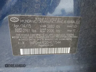 2016 Hyundai Elantra SE with VIN 5NPDH4AE2GH677544, listed as a IAAI auction lot 42371248 with 127,596 mi miles and . Bid and sale history available at DreamBid. Image 9.