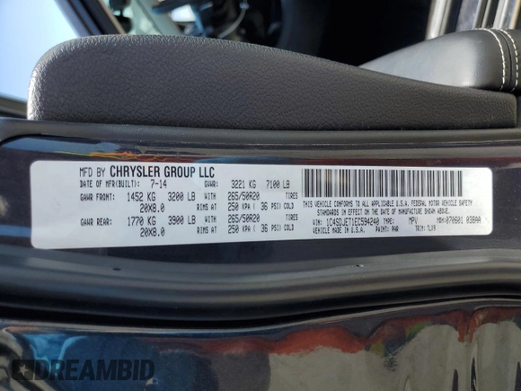 2014 Dodge Durango Citadel with VIN 1C4SDJET1EC594240, listed as a Copart auction lot 58090285 with 160,027 mi miles and Salvage title. Bid and sale history available at DreamBid. Image 13.