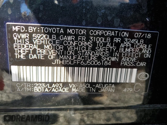 2018 Lexus LS 500 z VIN JTHB5LFF6J5006184, wystawiony jako Copart lot #46463555 z przebiegiem 34 506 mil mil oraz Szkoda całkowita • Salvage title. Historia ofert i sprzedaży dostępna na DreamBid. Obrazek 12.