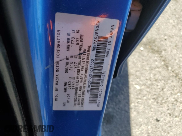 2005 Mazda 3 s with VIN JM1BK323351282552, listed as a Copart auction lot 45312605 with 214,636 mi miles and Salvage Title. Bid and sale history available at carsss.com. Image 12.