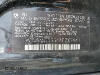 2007 BMW 3 Series 328i с VIN WBAVC53547FZ81441, выставлен на аукционе Copart как лот 63587525 с пробегом Не указан миль и Чистый • Clean title. История ставок и продаж доступна на DreamBid. Изображение 12.