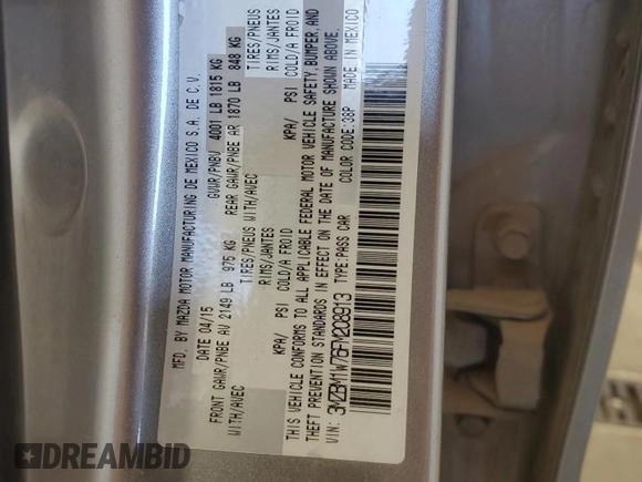 2015 Mazda 3 i Grand Touring with VIN 3MZBM1W76FM208913, listed as a Copart auction lot 74640974 with 154,731 mi miles and Clean Title. Bid and sale history available at DreamBid. Image 16.