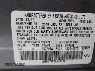 2020 Infiniti Q50 Luxe z VIN JN1EV7AP5LM204711, wystawiony jako IAAI lot #42575155 z przebiegiem 29 895 mil mil oraz . Historia ofert i sprzedaży dostępna na DreamBid. Obrazek 9.