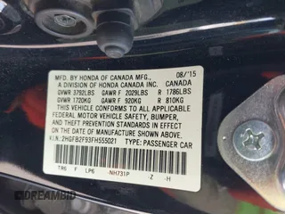 2015 Honda Civic Sedan EX-L with VIN 2HGFB2F93FH555021, listed as a IAAI auction lot 41904781 with 151,982 mi miles. Bid and sale history available at carsss.com. Image 9.