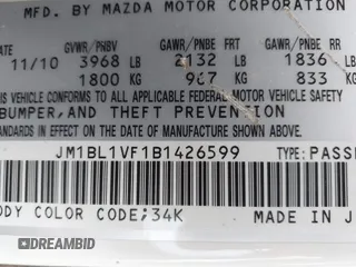 2011 Mazda 3 i Touring with VIN JM1BL1VF1B1426599, listed as a IAAI auction lot 42673787 with 182,861 mi miles and . Bid and sale history available at DreamBid. Image 9.