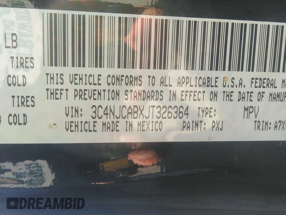 2018 Jeep Compass Sport with VIN 3C4NJCABXJT326364, listed as a IAAI auction lot 40289629 with 68,896 mi miles. Bid and sale history available at carsss.com. Image 9.