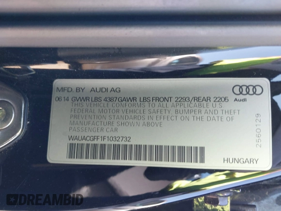 2015 Audi A3 1.8T Premium with VIN WAUACGFF1F1032732, listed as a IAAI auction lot 41824554 with 111,139 mi miles. Bid and sale history available at carsss.com. Image 9.