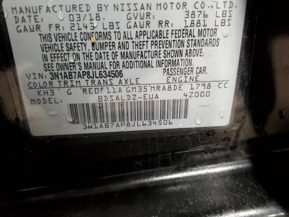 2018 Nissan Sentra SV with VIN 3N1AB7AP8JL634506, listed as a Copart auction lot 53951815 with 47,132 mi miles and Salvage Title. Bid and sale history available at DreamBid. Image 12.