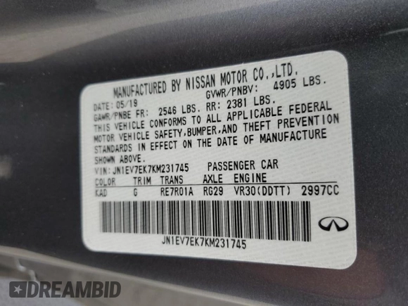 2019 Infiniti Q60 3.0t LUXE with VIN JN1EV7EK7KM231745, listed as a Copart auction lot 51437115 with 15,002 mi miles and Salvage Title. Bid and sale history available at carsss.com. Image 14.