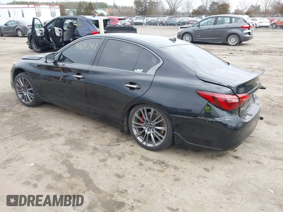 2021 Infiniti Q50 Red Sport 400 with VIN JN1FV7DR3MM880528, listed as a IAAI auction lot 41645447 with 73,160 mi miles and . Bid and sale history available at carsss.com. Image 3.