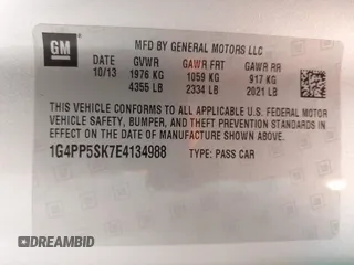 2014 Buick Verano with VIN 1G4PP5SK7E4134988, listed as a IAAI auction lot 42315785 with 64,034 mi miles and . Bid and sale history available at DreamBid. Image 9.