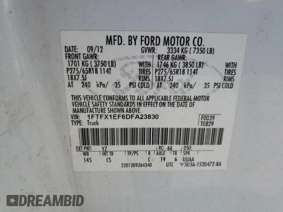 2013 Ford F-150 XL with VIN 1FTFX1EF6DFA23830, listed as a Copart auction lot 53295205 with 139,315 mi miles and Salvage Title. Bid and sale history available at carsss.com. Image 14.