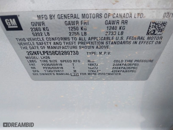 2012 Chevrolet Equinox LT w/2LT with VIN 2GNFLPE58C6289730, listed as a IAAI auction lot 42008989 with 173,742 mi miles. Bid and sale history available at carsss.com. Image 9.